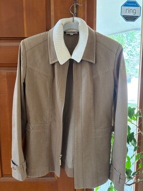 St. John Sport by Marie Gray Brown Jacket with Cream Sherpa Collar